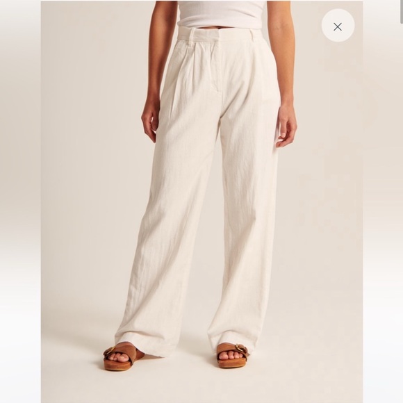 Linen-Blend Tailored Wide Leg Pant | Abercrombie & Fitch | Black | 10 Short - Picture 3 of 3